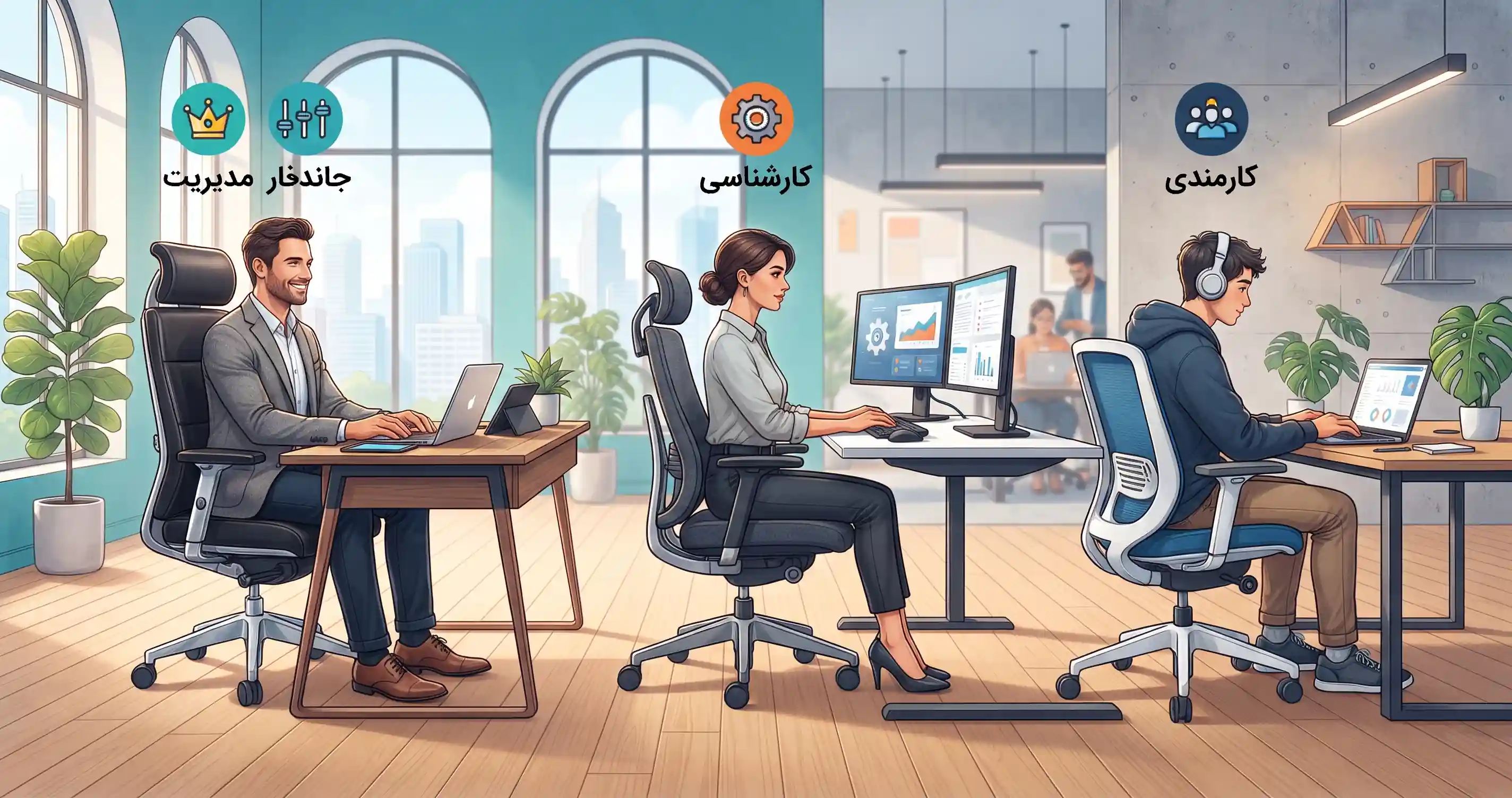 🏢 مقایسه صندلی ارگونومیک مدیریت، کارشناسی و کارمندی