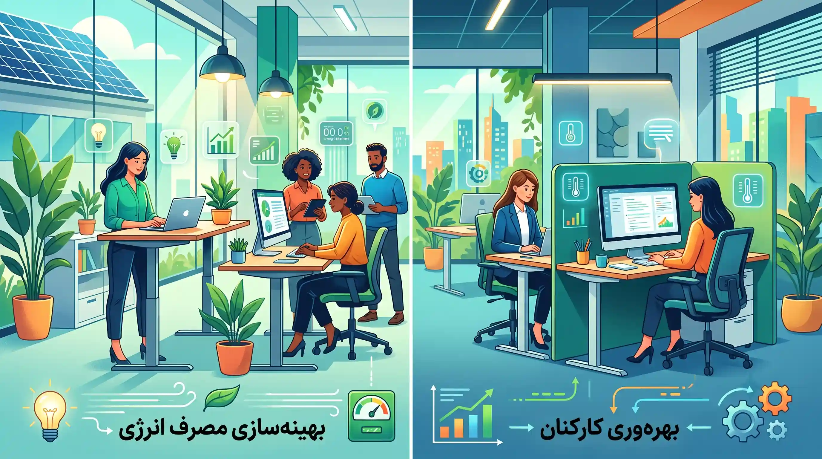 📊 بهینه&zwnj;سازی مصرف انرژی و بهره&zwnj;وری کارکنان در فضاهای تفکیک&zwnj;شده