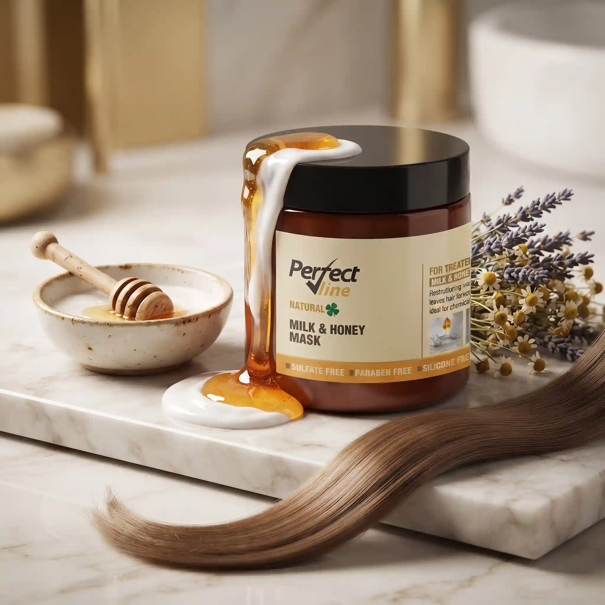 با ماسک موی شیر وعسل پرفکت ﻻین | Perfect Line Milk & Honey Mask از وز شدن مو پیشگیری کنید