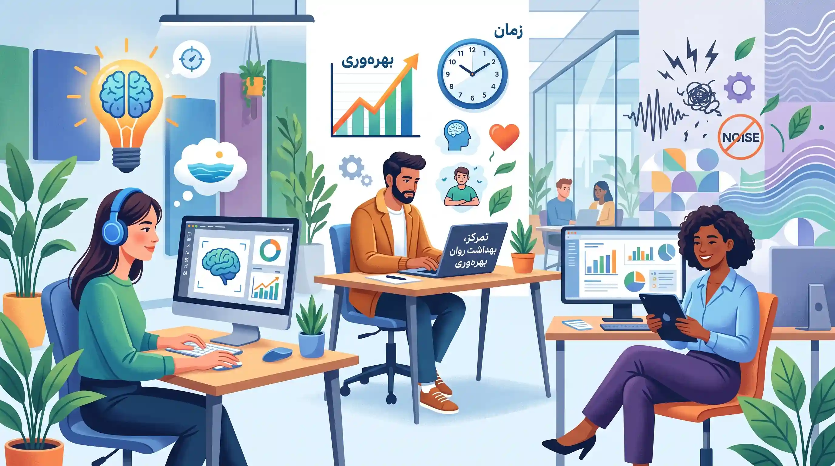 🧠 تاثیر کاهش نویز بر تمرکز، بهداشت روان و بهره&zwnj;وری کارکنان
