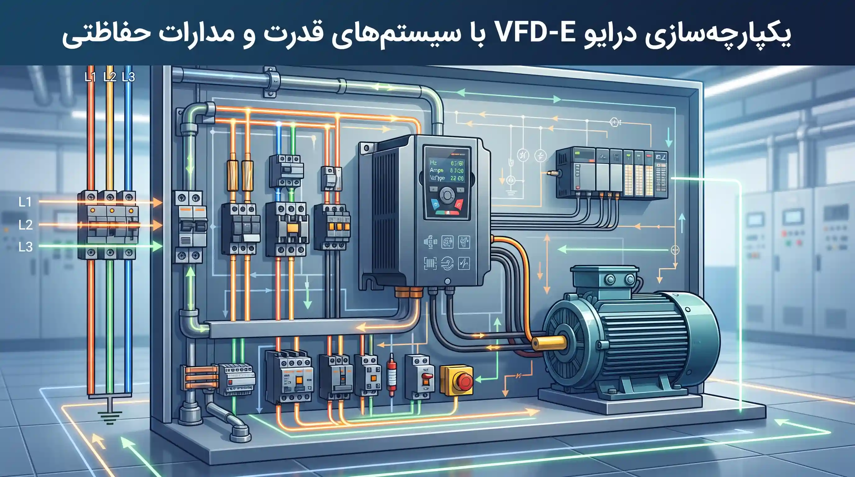🔌 یکپارچهسازی درایو VFD-E با سیستمهای قدرت و مدارات حفاظتی