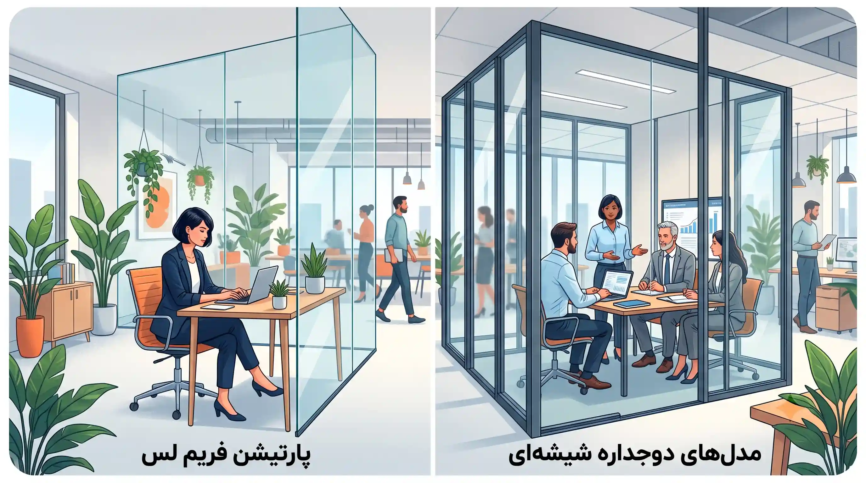 📊 مقایسه پارتیشن فریم لس با مدل&zwnj;های دوجداره شیشه&zwnj;ای