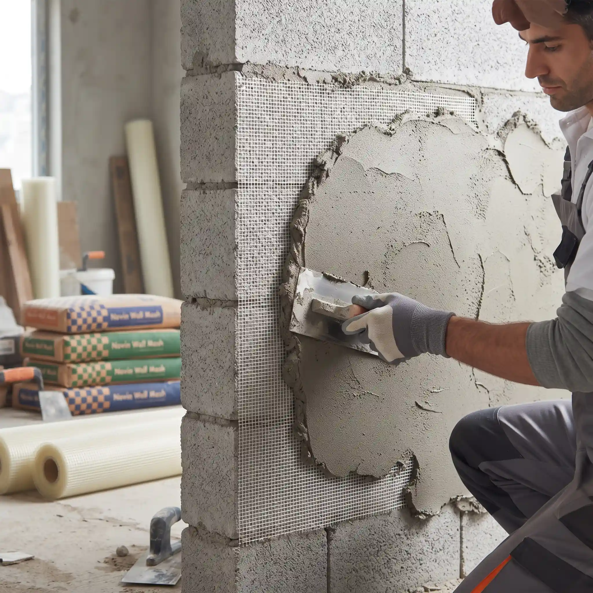 خرید پلاستر پایه سیمانی دپارتمان نوین وال مش برای دیوار و پایداری عمارت