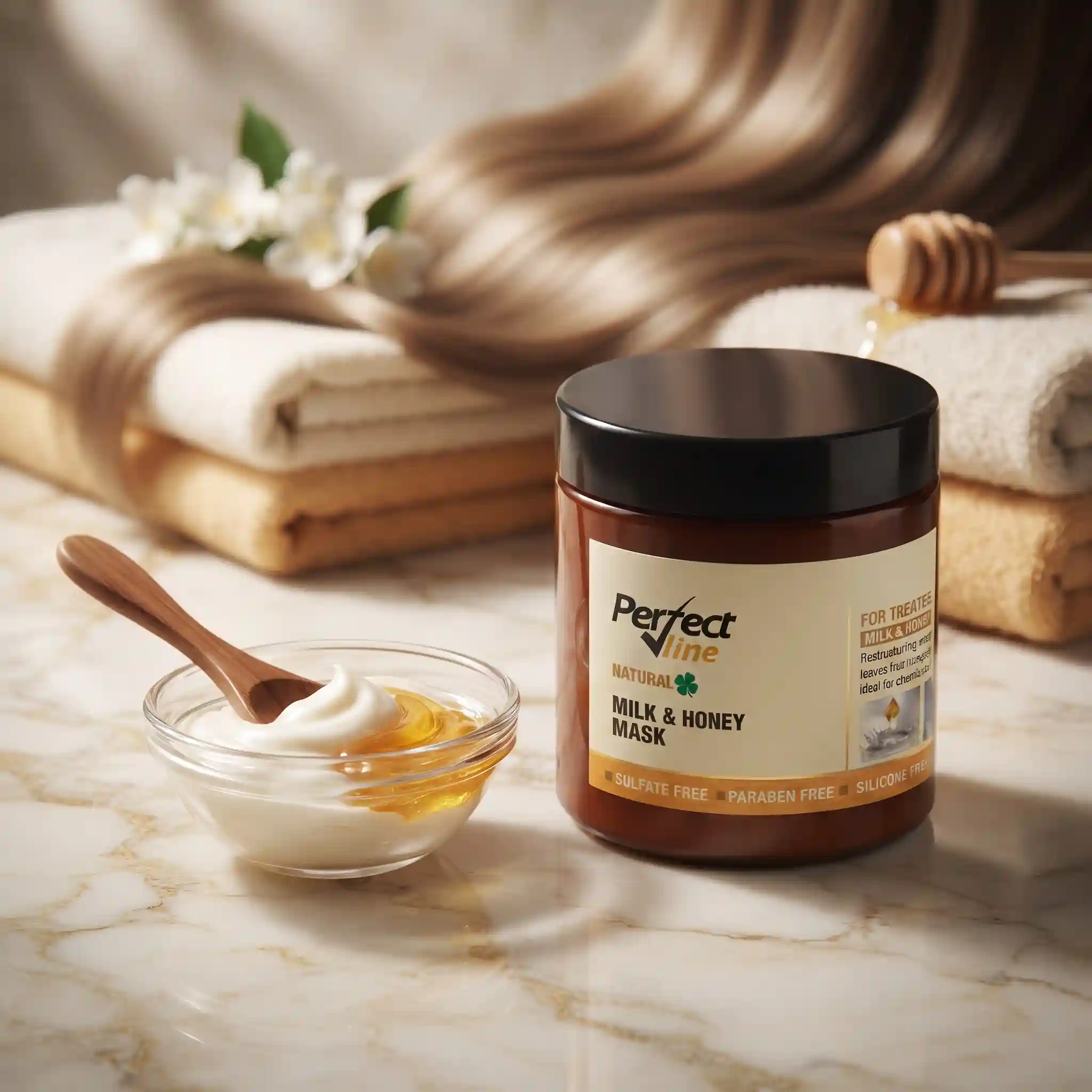 با ماسک موی شیر وعسل پرفکت ﻻین | Perfect Line Milk & Honey Mask درخشش ابریشمی مو را ببینید