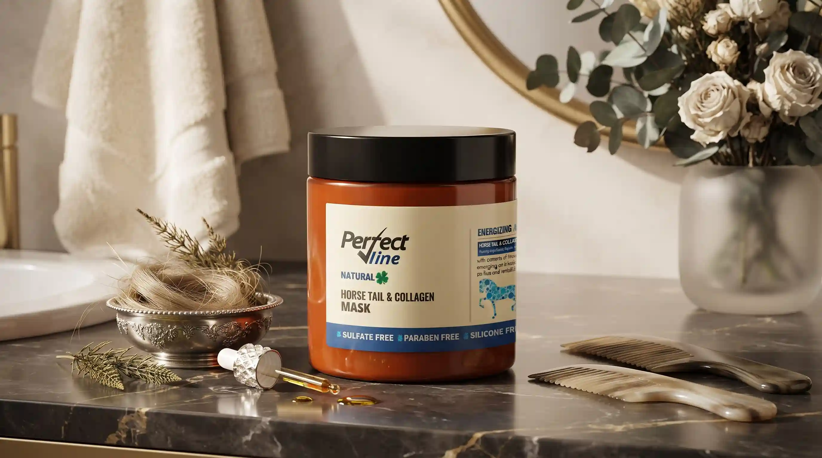 تاثیر ماسک مو کلاژن و گیاه دم اسبی پرفکت ﻻین | Perfect Line Collagen & Horsetail Mask بر مو