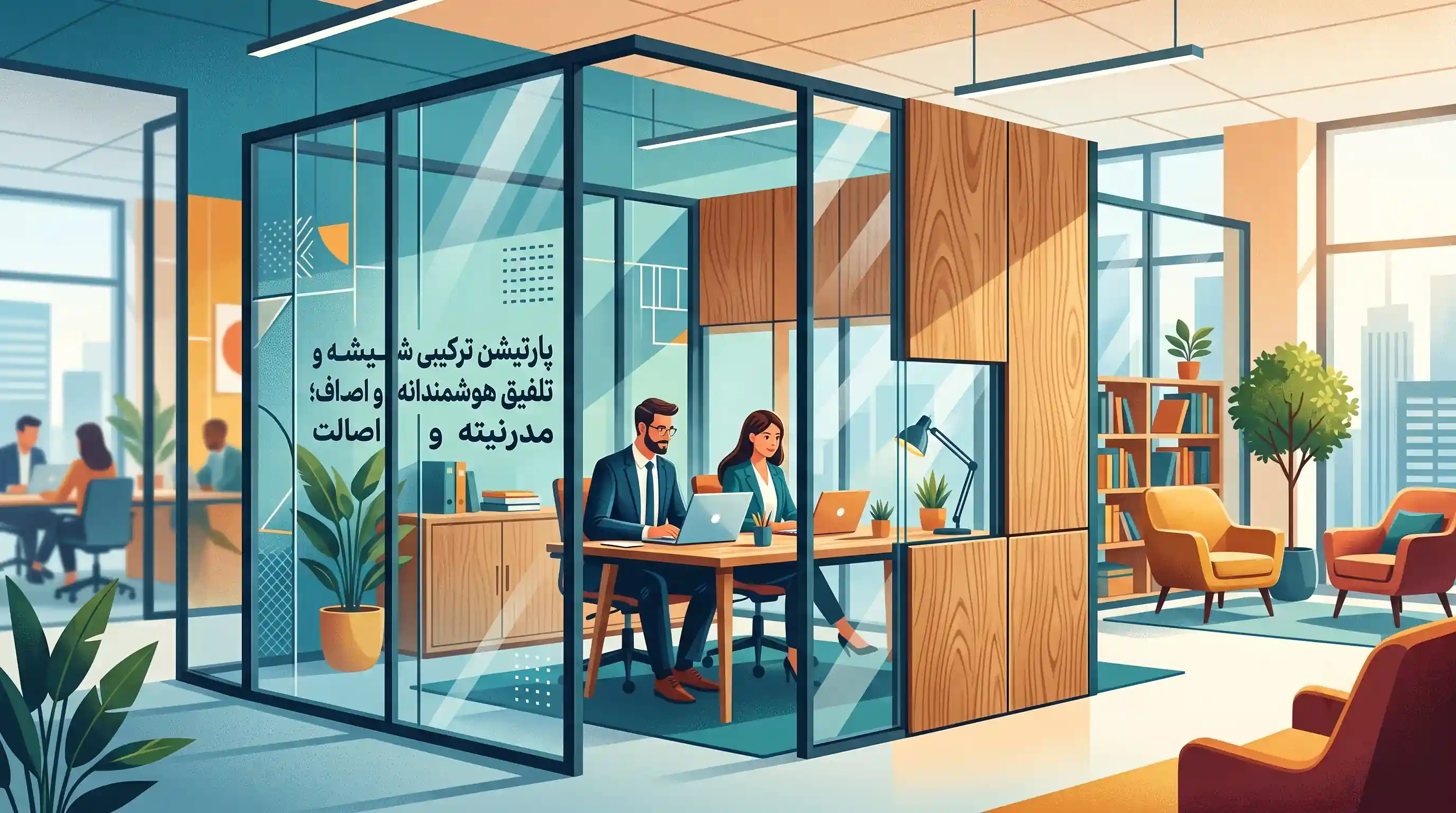 🤝 پارتیشن ترکیبی شیشه و ام دی اف؛ تلفیق هوشمندانه مدرنیته و اصالت