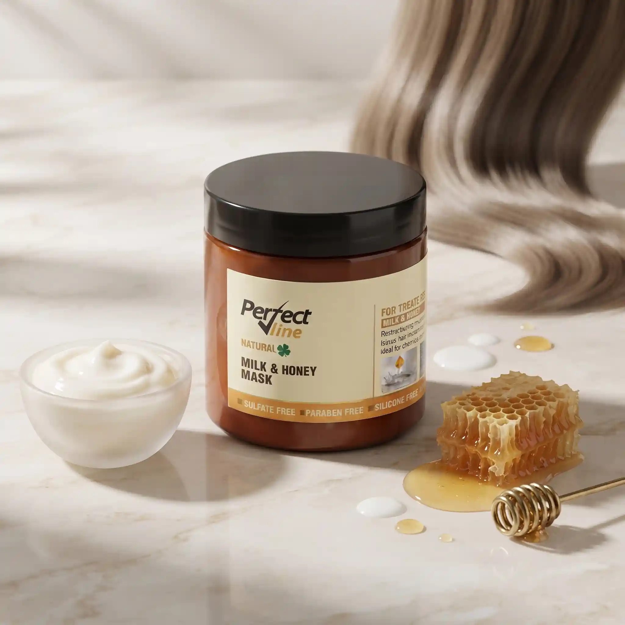 ماسک موی شیر وعسل پرفکت ﻻین | Perfect Line Milk & Honey Mask ماسک تخصصی موهای آسیب‌دیده