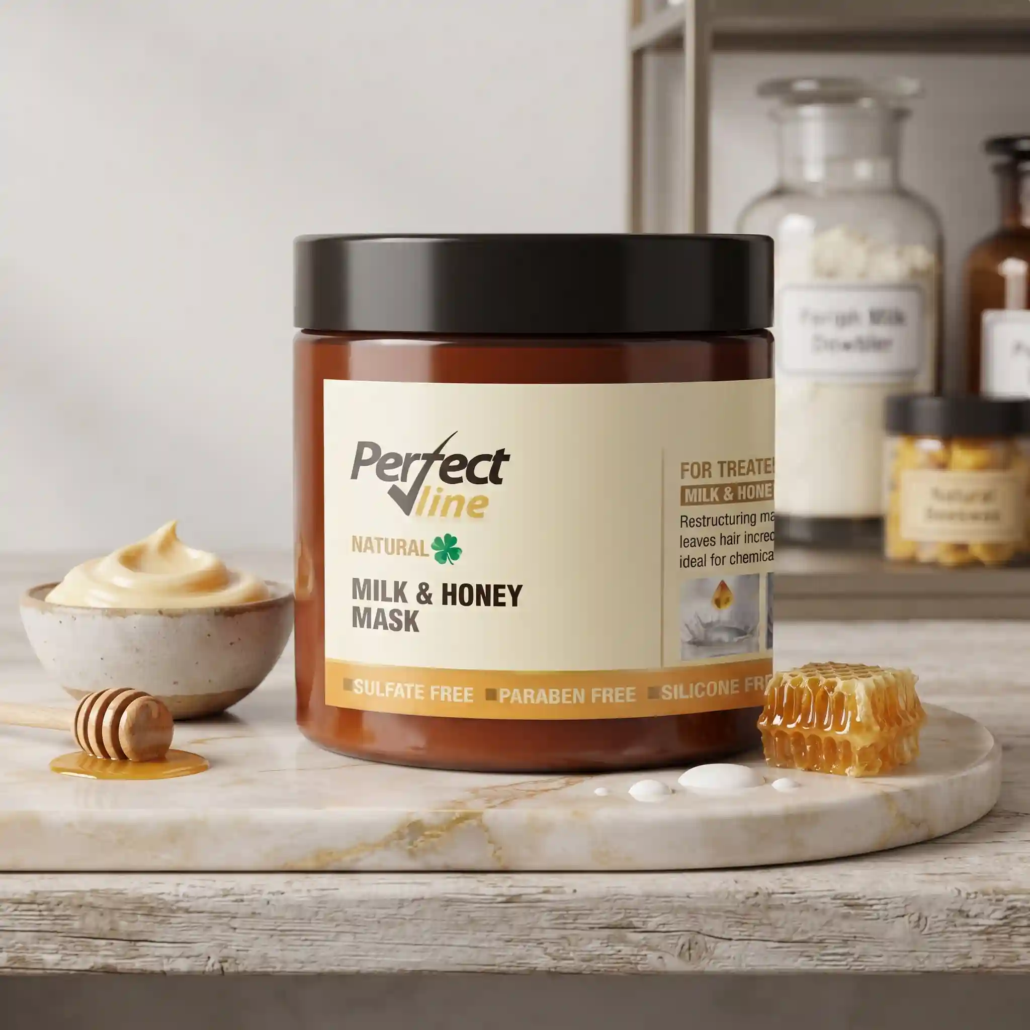 با ماسک موی شیر وعسل پرفکت ﻻین | Perfect Line Milk & Honey Mask آسیب‌های حرارتی مو را جبران کنید