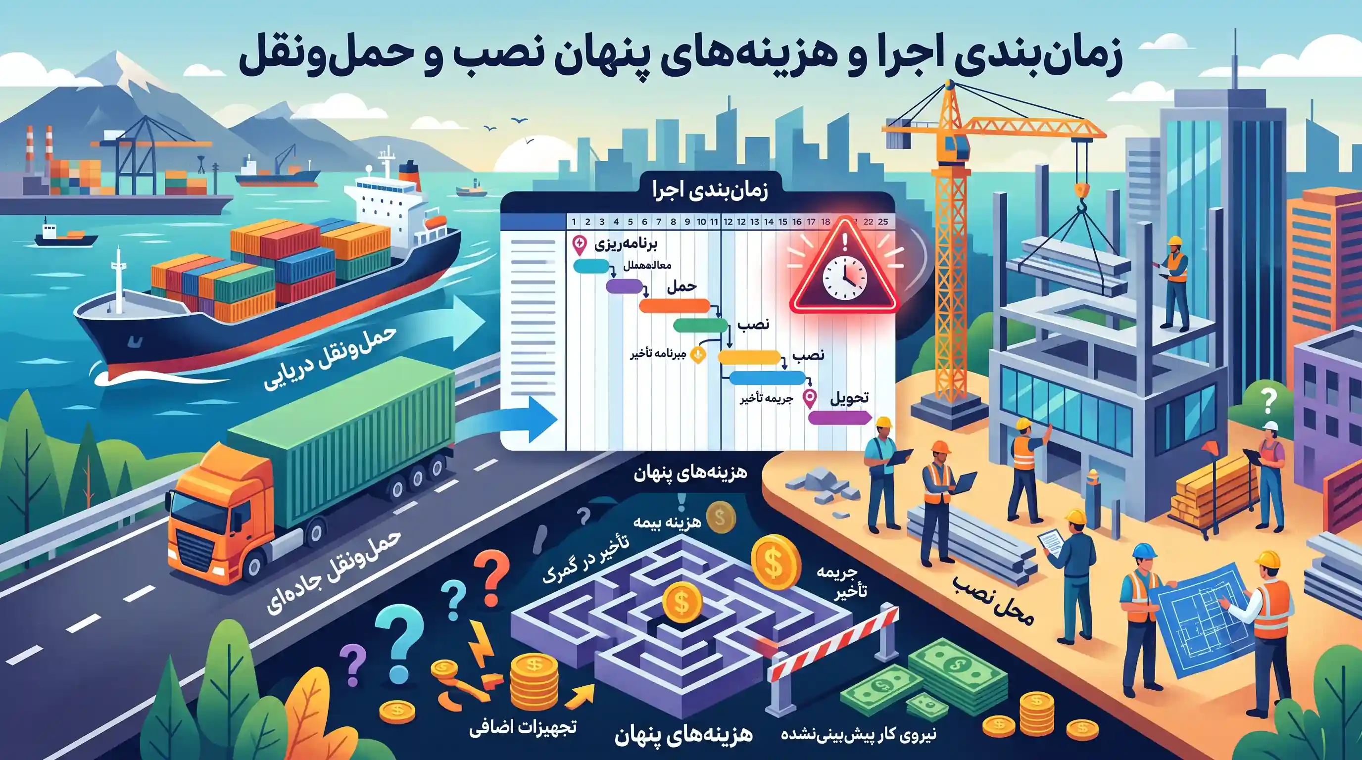 ⏱️ زمان&zwnj;بندی اجرا و هزینه&zwnj;های پنهان نصب و حمل&zwnj;ونقل