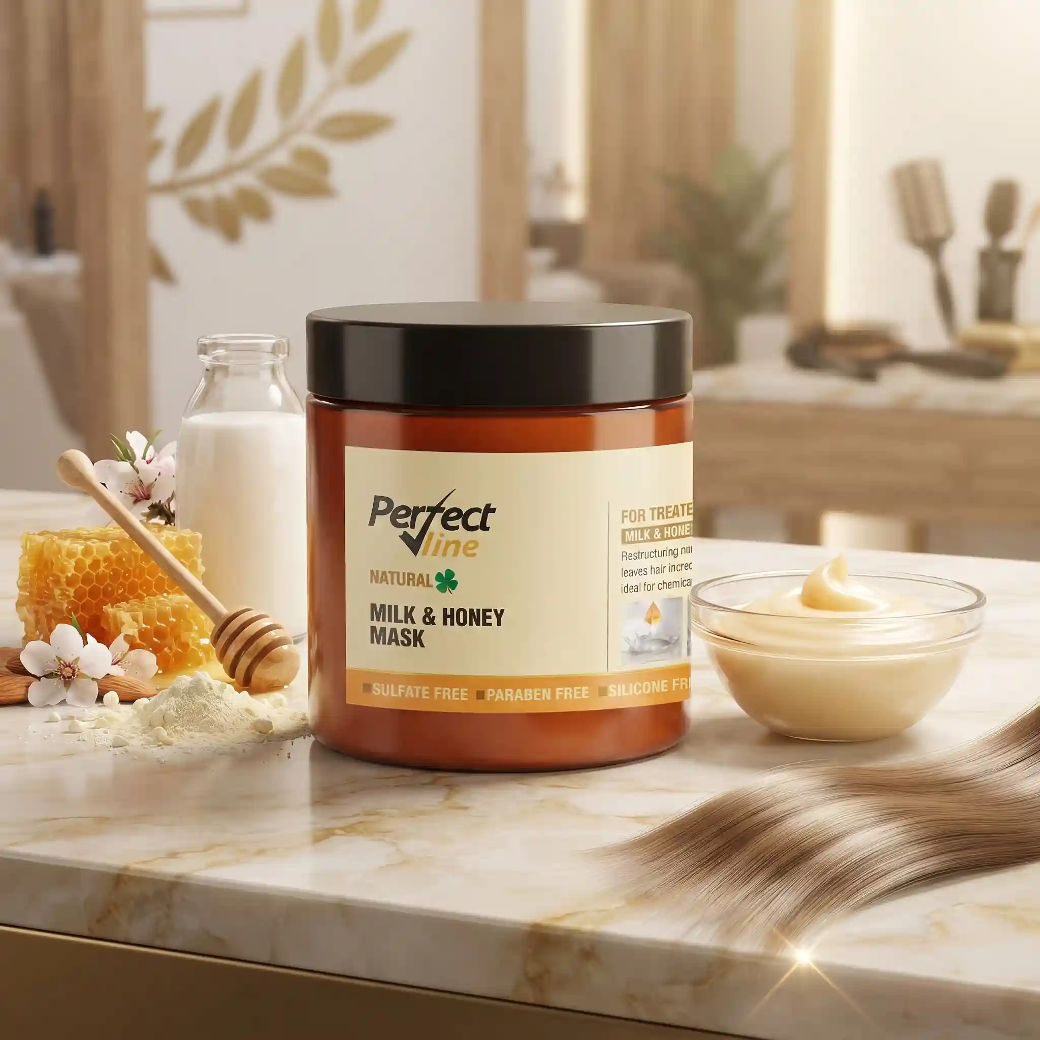 ماسک موی شیر وعسل پرفکت ﻻین | Perfect Line Milk & Honey Mask آبرسانی عمیق برای موی وز