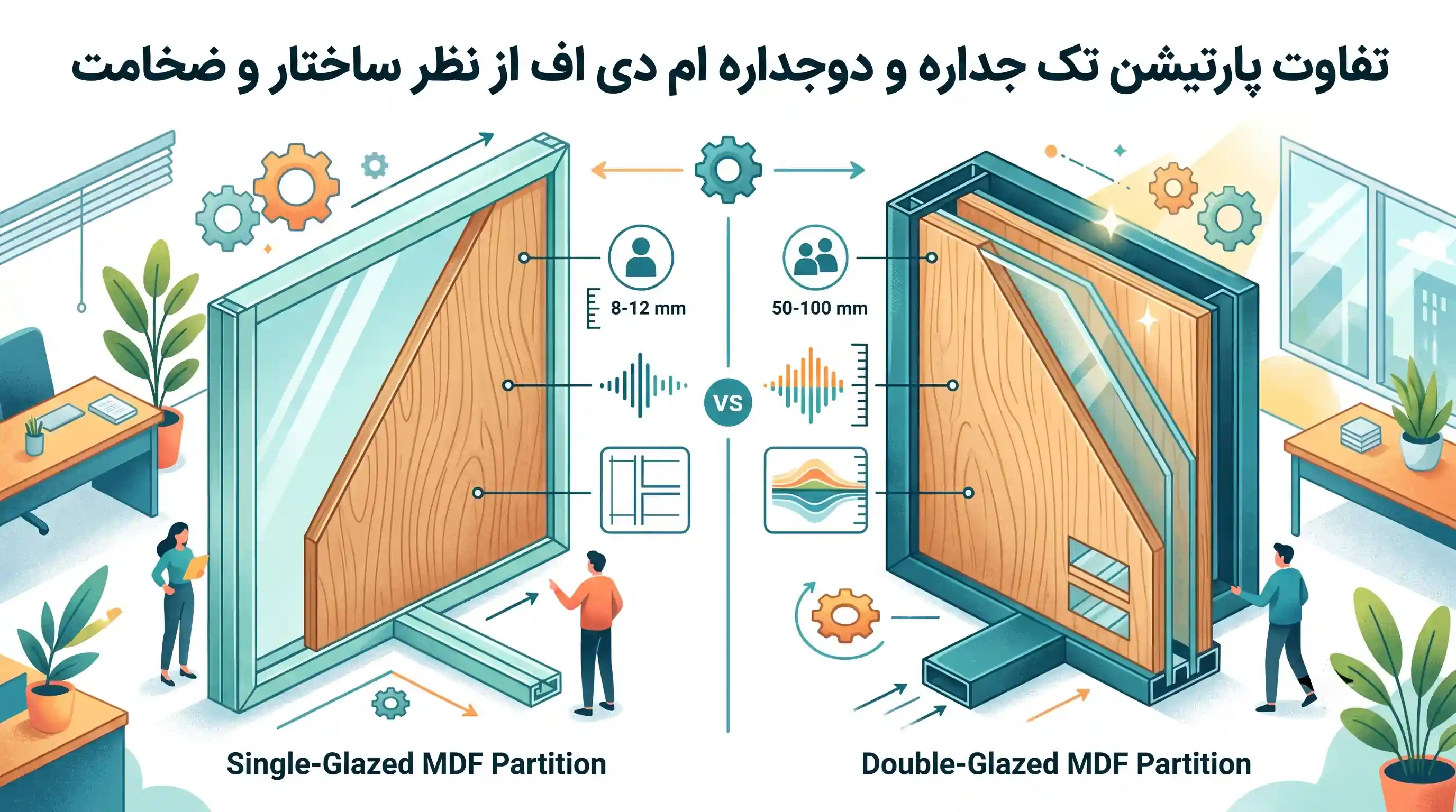 ⚖️ تفاوت پارتیشن تک جداره و دوجداره ام دی اف از نظر ساختار و ضخامت