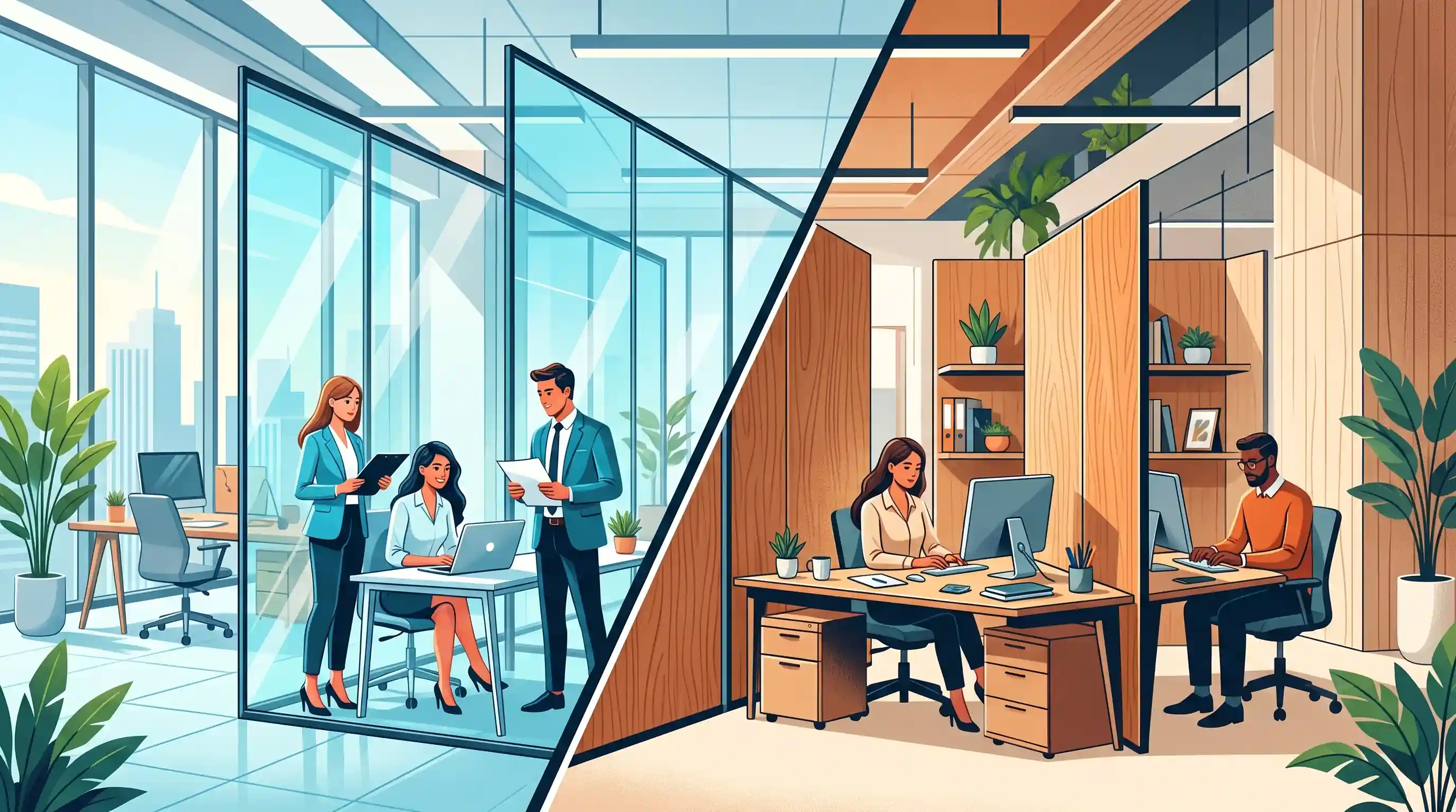 ⚖️ مقایسه پارتیشن شیشه&zwnj;ای و ام&zwnj;دی&zwnj;اف در تجهیز فضاهای اداری