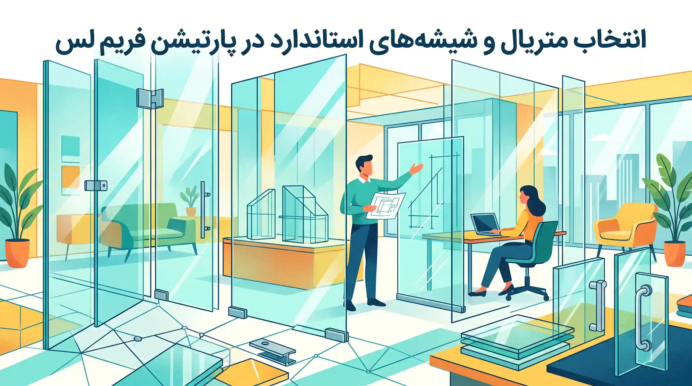 🛠️ انتخاب متریال و شیشه&zwnj;های استاندارد در پارتیشن فریم لس