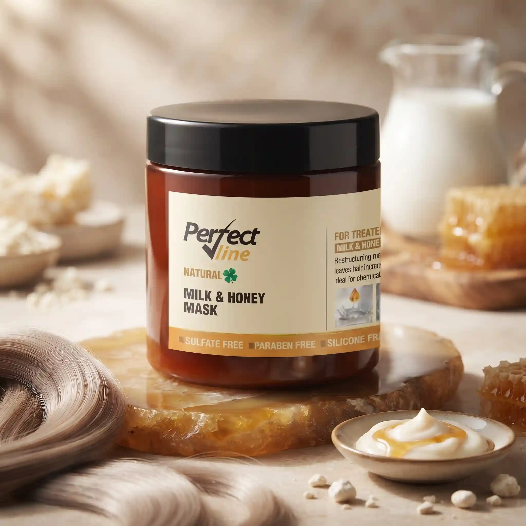با ماسک موی شیر وعسل پرفکت ﻻین | Perfect Line Milk & Honey Mask بافت مو را عمیقاً ترمیم کنید