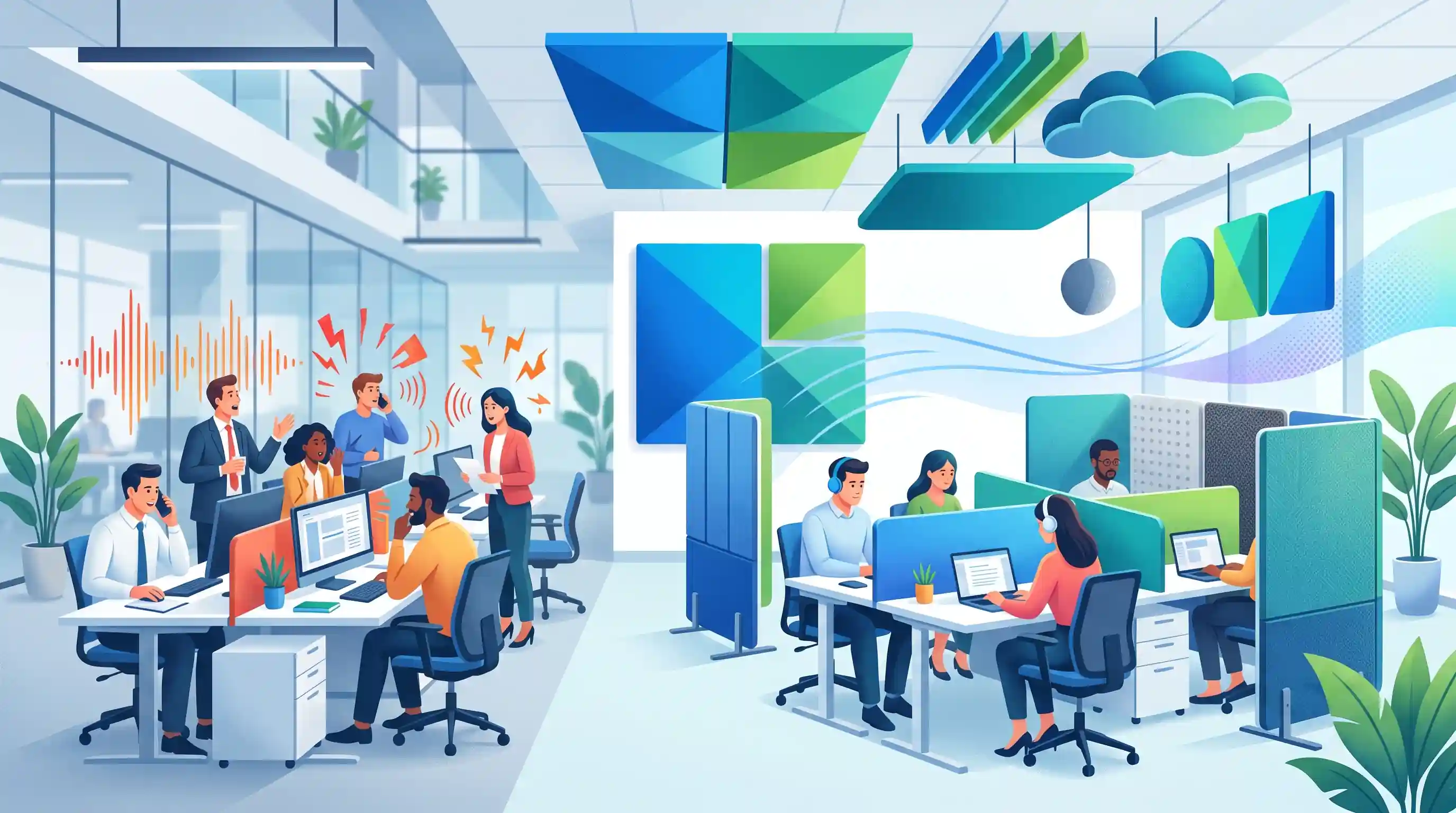 🔊 بهینه&zwnj;سازی آکوستیک و عایق&zwnj;بندی صدا در محیط&zwnj;های اداری شلوغ