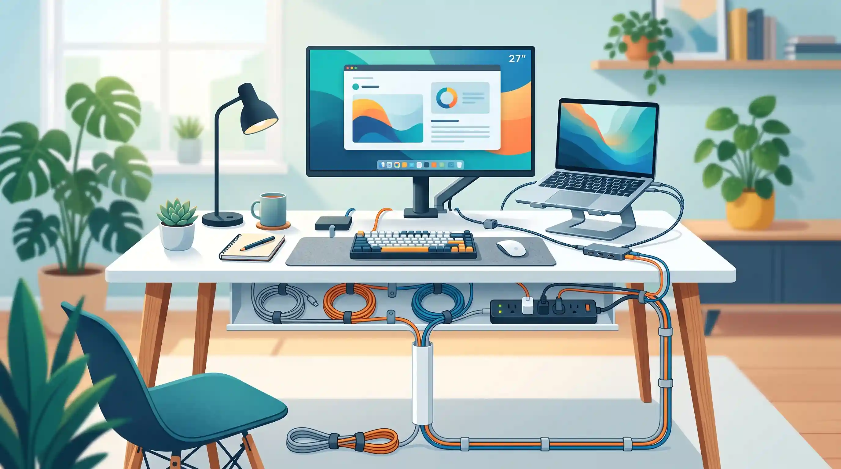 🔌 مدیریت کابل&zwnj;ها و تجهیزات الکترونیکی در میزهای مدرن