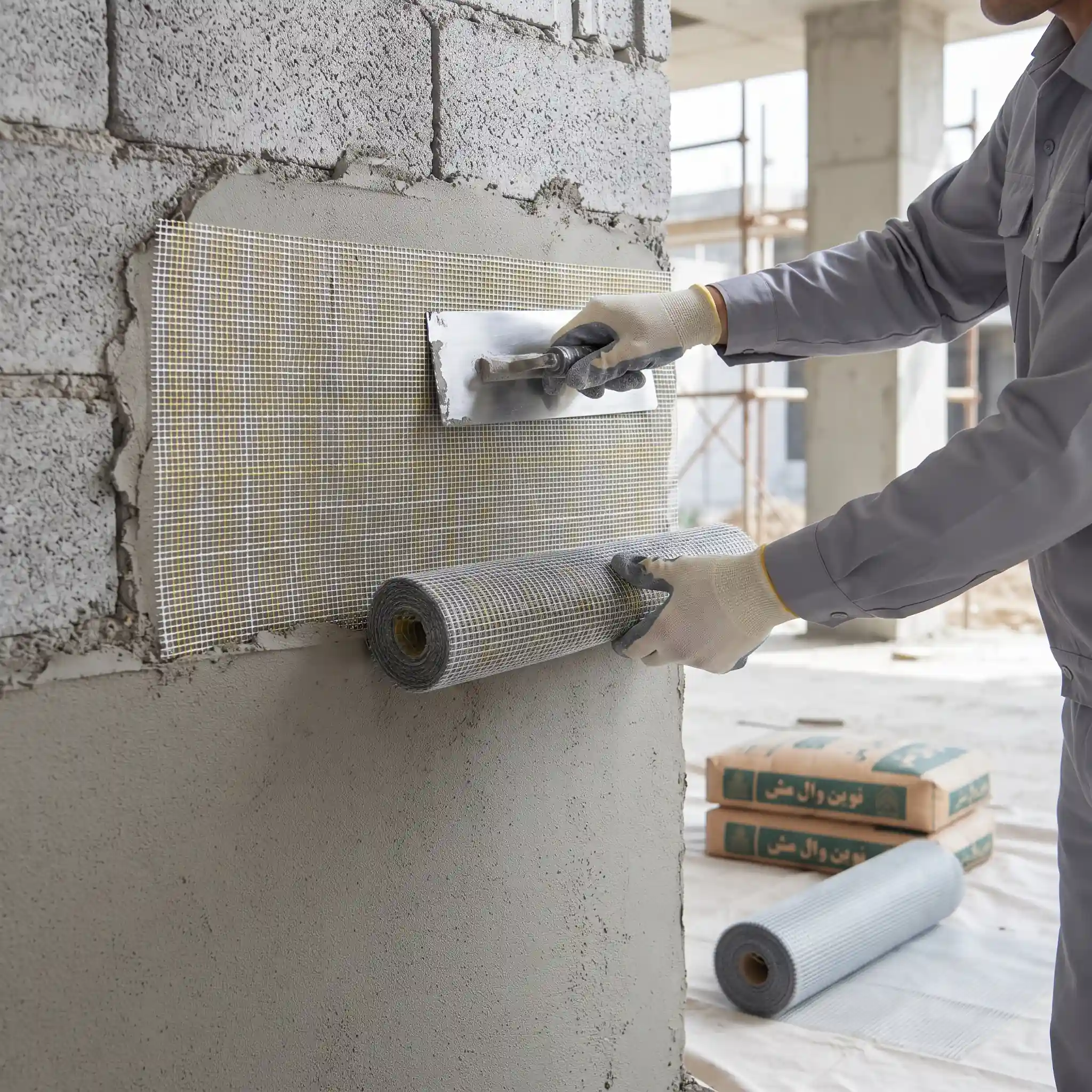 بهترین قیمت پلاستر پایه سیمانی نوین وال مش جهت اجرای سریع و مطمئن