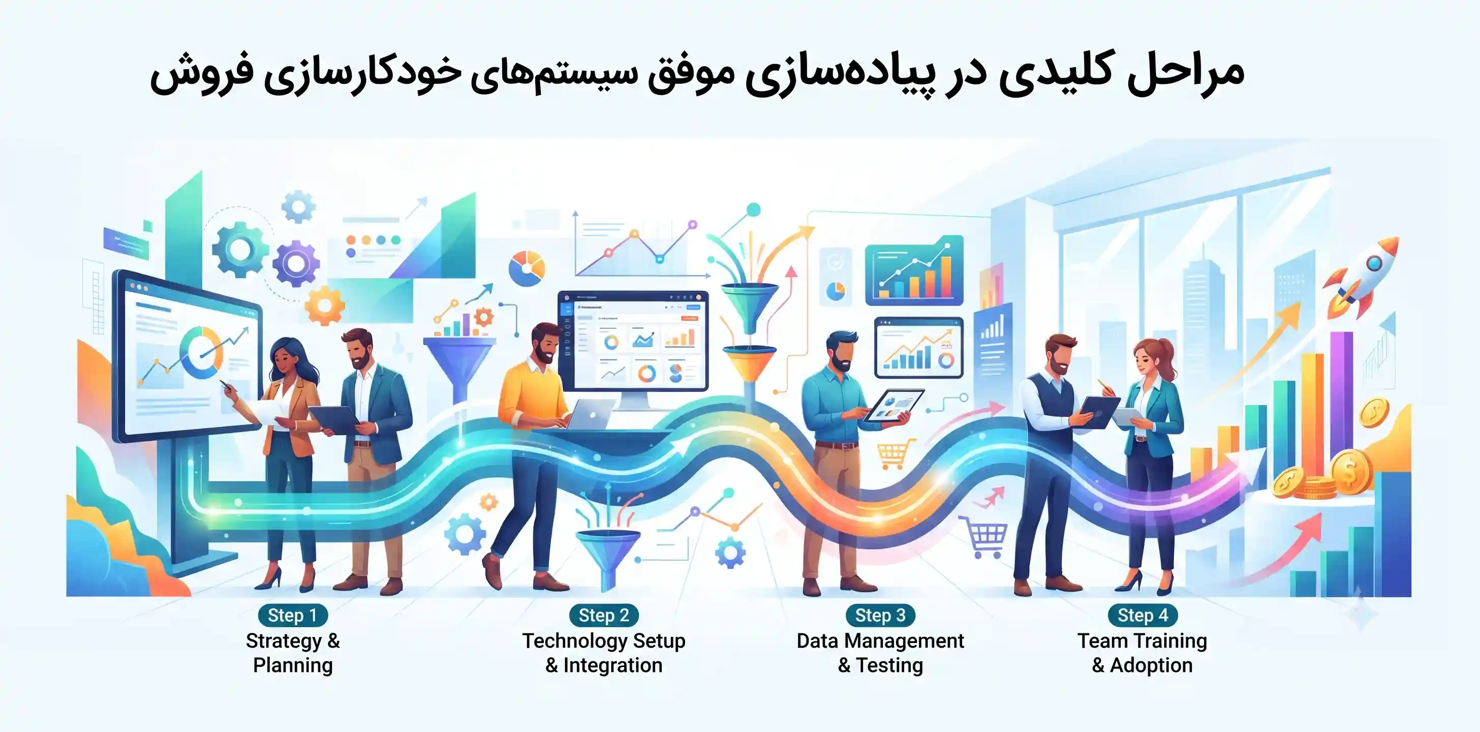🛠️ مراحل کلیدی در پیادهسازی موفق سیستمهای خودکارسازی فروش