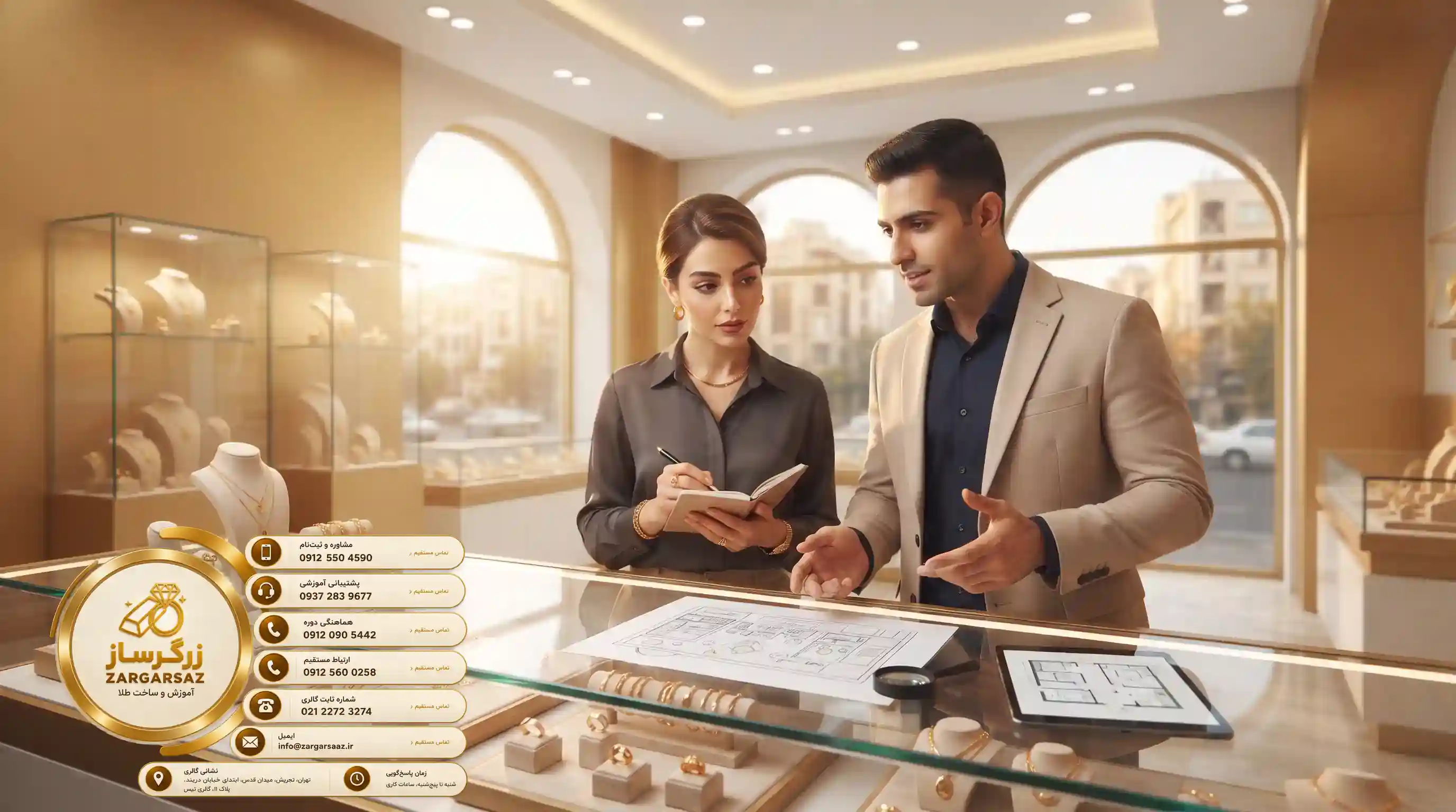 🏛️ اصول طراحی، ایمنی و چیدمان ویترین در طلافروشی