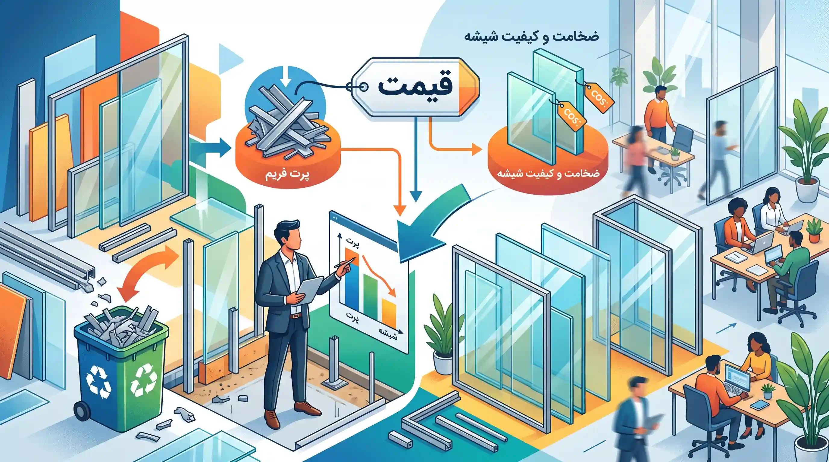 ⚙️ پارتیشن دو جداره شیشه‌ای کرکره‌دار و هزینه‌های اجرایی آن
